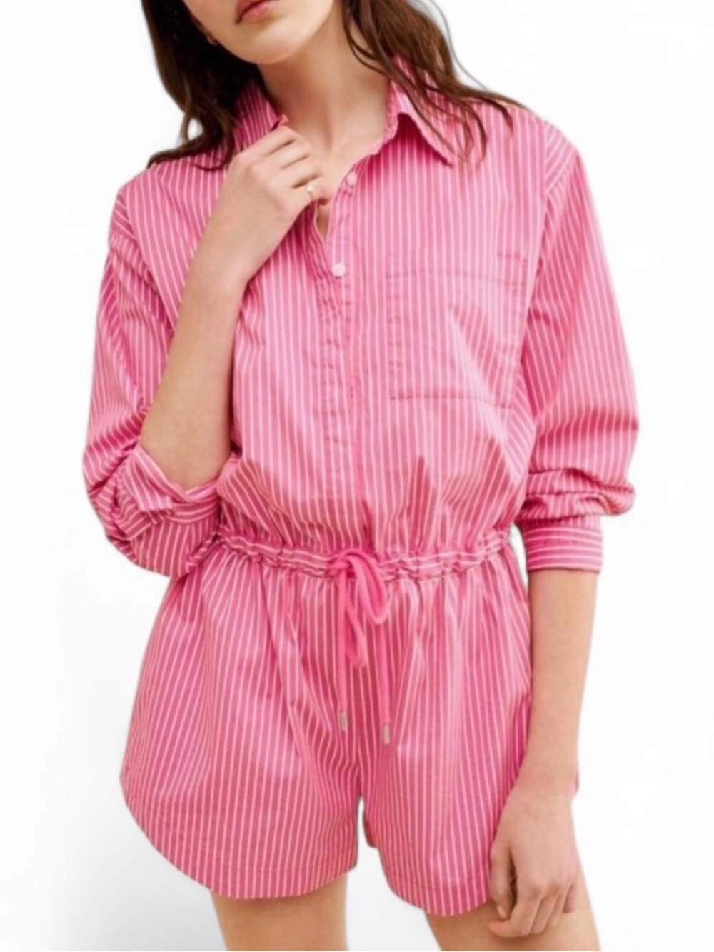 pistola Pink Stripe Button-Front Romper